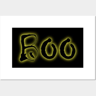 Glowing Yellow Neon Boo Posters and Art